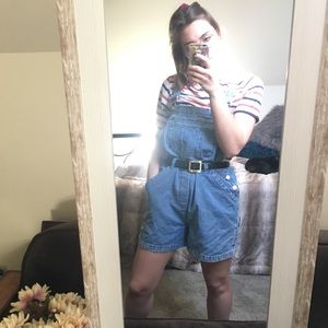 No Boundaries short blue overalls